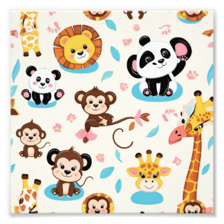 Impression Photo Animaux de zoo bébés adorables motif sans couture