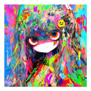 Impression Photo Anime Girl Abstraite colorée