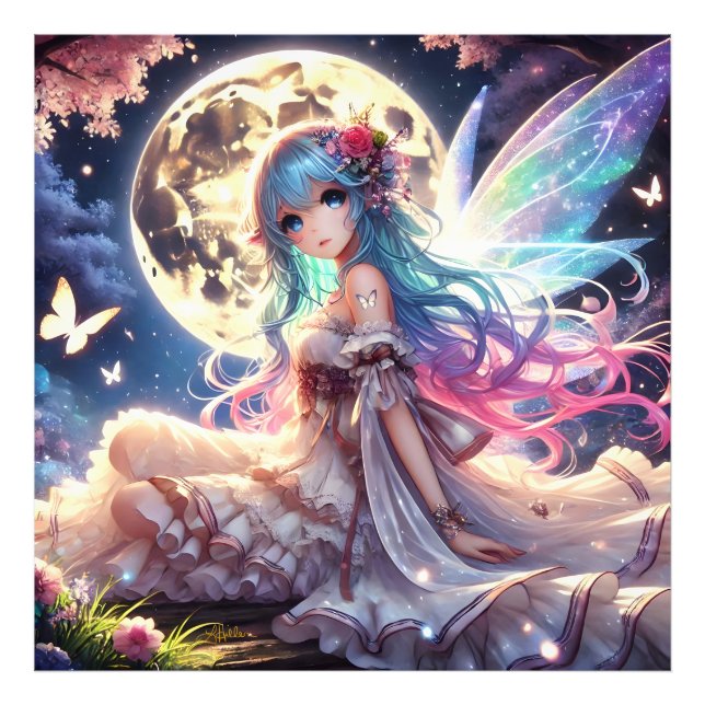 Impression Photo Anime Girl Moon Fairy Princesse dans le jardin (Devant)