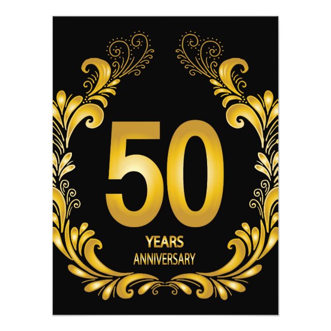 Impression Photo Anniversaire de la Parties scintillant d'or de 50  (Devant)