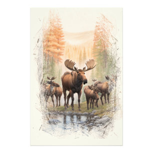 Impression Photo *~* AP49 MOOSE HERD Forest STREAM Artsy