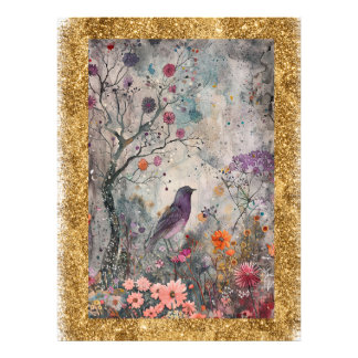 Impression Photo *~ AP95 Art floral fantaisiste Nature Or Paillette