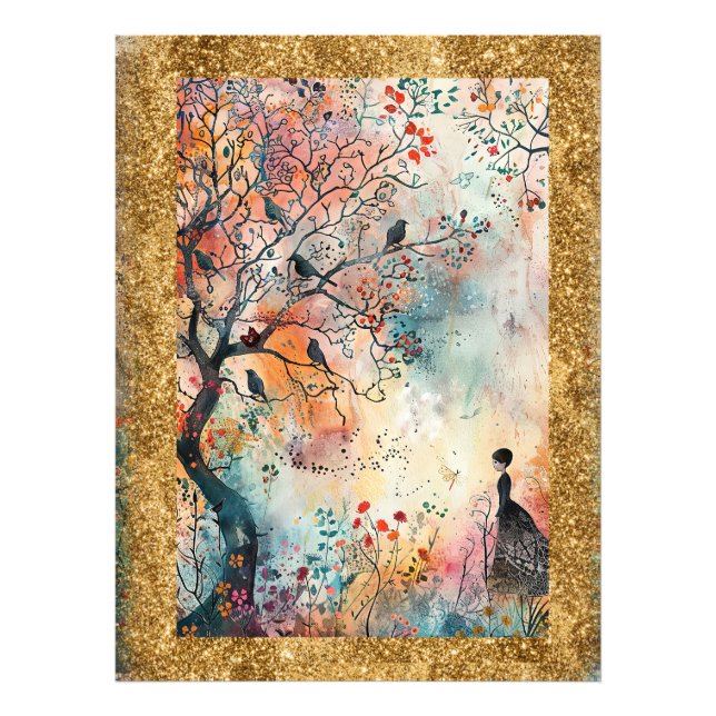 Impression Photo *~ AP95 Whimsical Floral Art Nature OISEAUX FEMME (Devant)