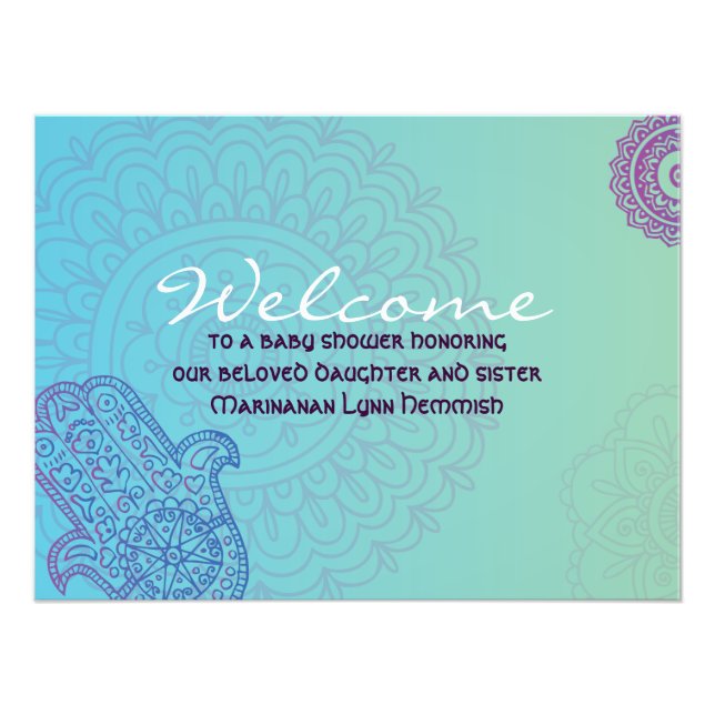 Impression Photo Aqua HEMSA MAIN DE DIEU Baby Naming Invitation (Devant)