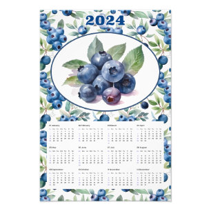 Impression Photo Aquarelle 2024 Calendrier Blueberries Vintages