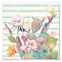 Aquarelle Cactus Floral Stripes Design