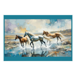 Impression Photo Aquarelle Chevaux sauvages