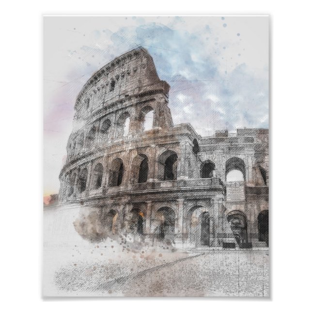 Impression Photo Aquarelle Colisée Rome Italie (Devant)
