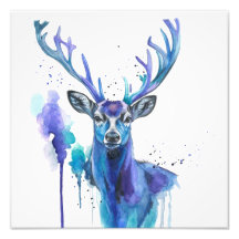 Impression photo aquarelle de cerf coloré