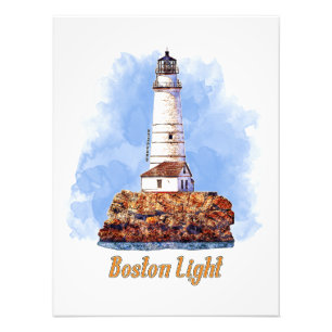 Impression Photo Aquarelle du phare de Boston - Massachusetts