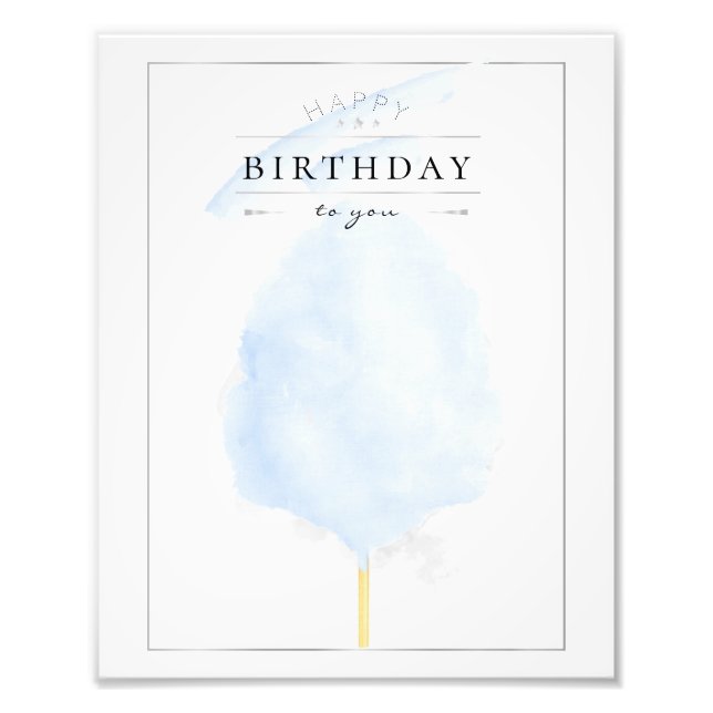 Impression Photo Aquarelle élégante Bleu Coton Bonbon Anniversaire (Devant)