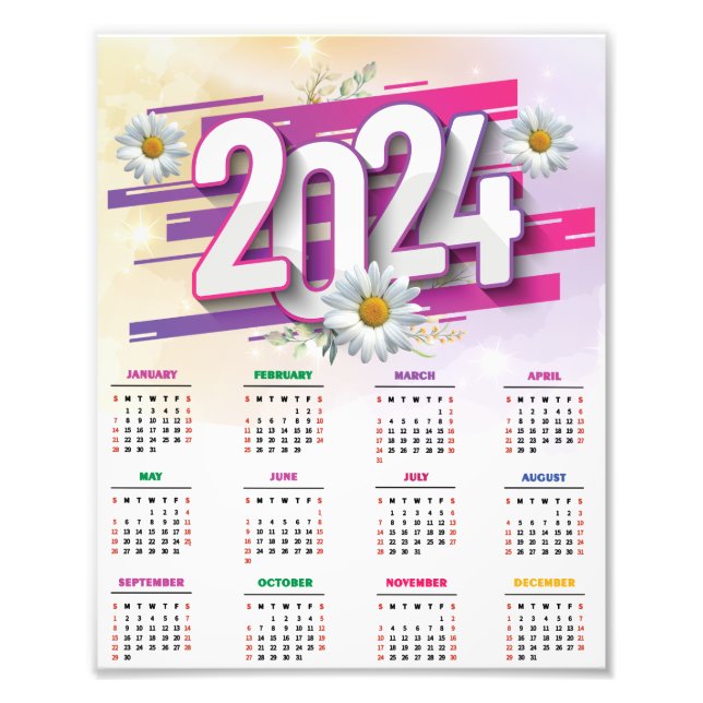 Impression Photo Aquarelle Floral Flowers 2024 Calendrier (Devant)