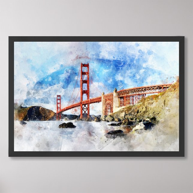 Impression Photo Aquarelle Golden Gate Bridge à San Francisco (Créateur téléchargé)