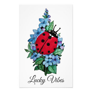 Impression Photo Aquarelle Ladybird mignon avec les fleurs sauvages
