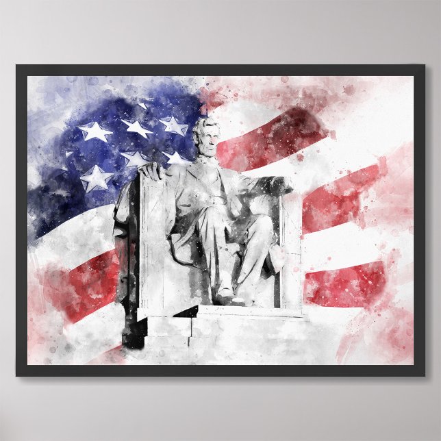 Impression Photo Aquarelle Lincoln Memorial avec drapeau américain (Créateur téléchargé)