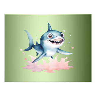 Impression Photo Aquarelle main tiré mignon jouant bébé requin
