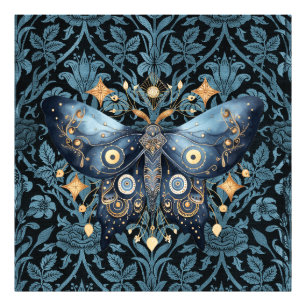 Impression Photo Aquarelle mystique Bleu et doré Night Moth
