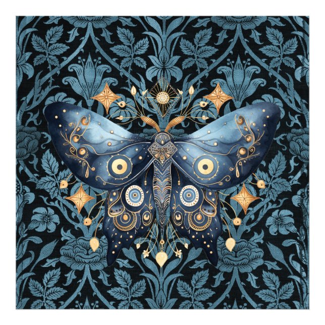 Impression Photo Aquarelle mystique Bleu et doré Night Moth (Devant)