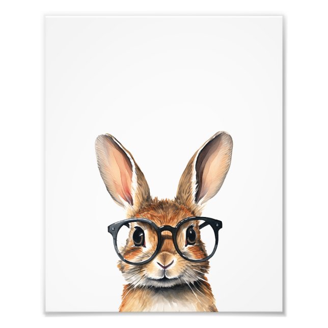 Impression Photo Aquarelle Portrait Joli Lapin Avec Verres (Devant)