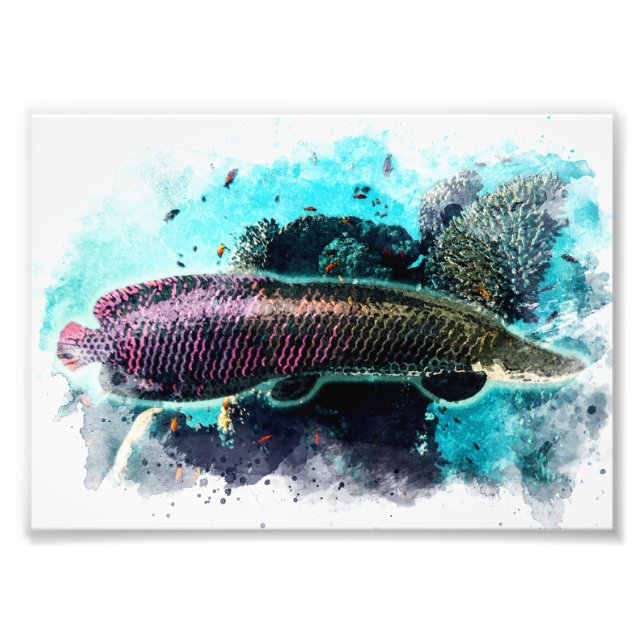 Impression Photo Arapaima Monster Poisson Aquarelle Pirarucu Paiche (Devant)