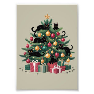 Impression Photo Arbre de Noël Chats Noirs Amoureux des Chats Lumiè