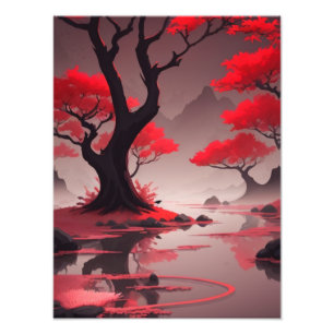 Impression Photo Arbre rouge étonnant aux couleurs de l'automne