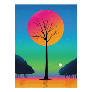 Impression Photo Arbre vif sous un ciel arc-en-ciel cosmique