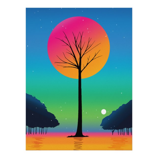 Impression Photo Arbre vif sous un ciel arc-en-ciel cosmique (Devant)