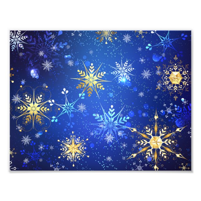 Impression Photo Arrière - plan Bleu XMAS avec des flocons de neige (Devant)