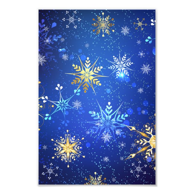Impression Photo Arrière - plan Bleu XMAS avec des flocons de neige (Devant)