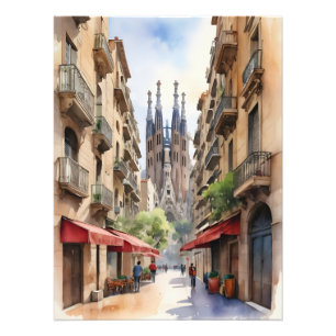 Impression Photo Art de l'aquarelle de Barcelone