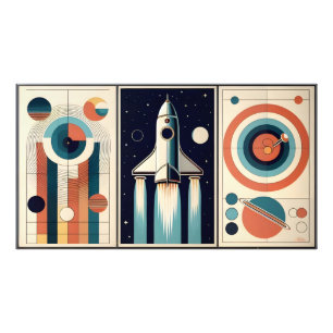 Impression Photo Art de l'ère spatiale du milieu du siècle Navigati