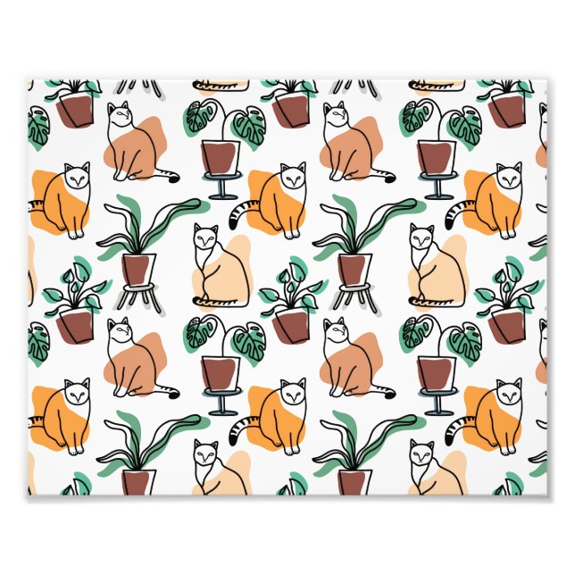 Impression Photo Art de trait dessin chats et fleurs (Devant)