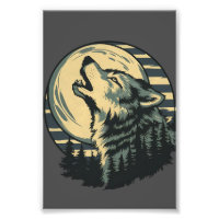 Art du loup hurlant sarcelle sous la lune