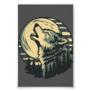 Impression Photo Art du loup hurlant sarcelle sous la lune