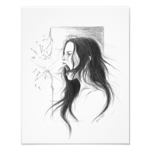Impression Photo Art fâché criard de dessin au crayon de femme