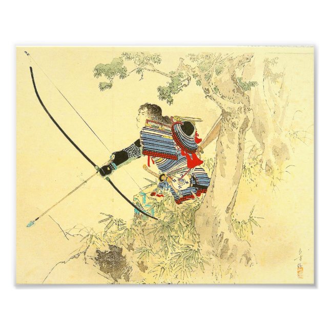 Impression Photo Art Japonais - Un Samouraï Avec Arc À Longbow Et F (Devant)