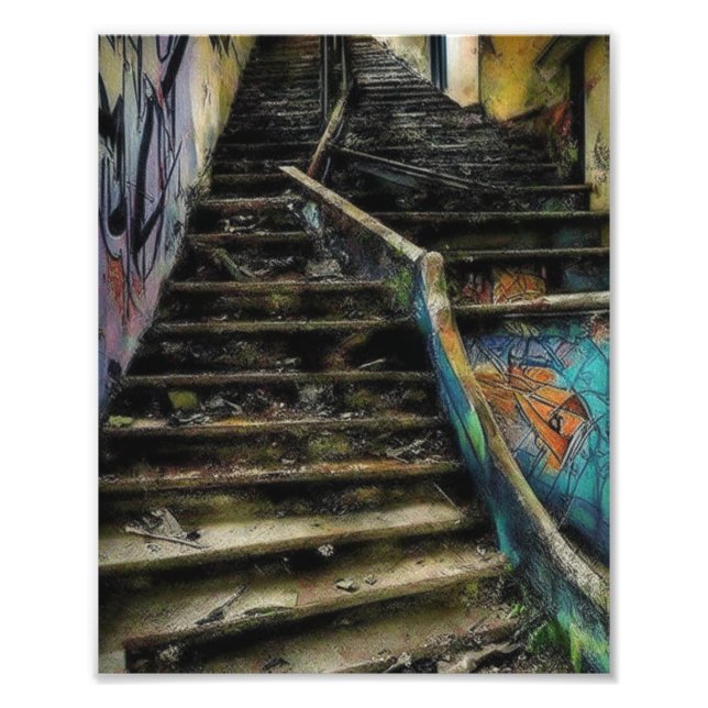 Impression Photo Art urbain sur escaliers Bâtiment abandonné (Devant)