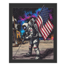 Astronaute Patriotique Avec Drapeau Américain