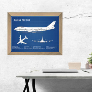 Impression Photo Avion de ligne 747 - Plan de dessin du plan direct