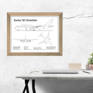 Impression Photo Avion de ligne 787 - Plan de dessin de plan d'avio