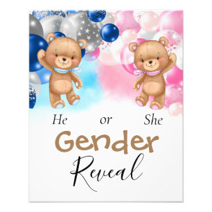 Impression Photo Baby shower Teddy Balloons Révélation de genre