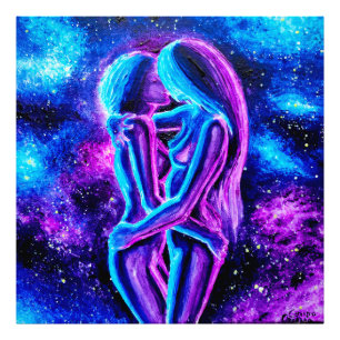 Impression Photo Baiser lesbien en bleu et violet