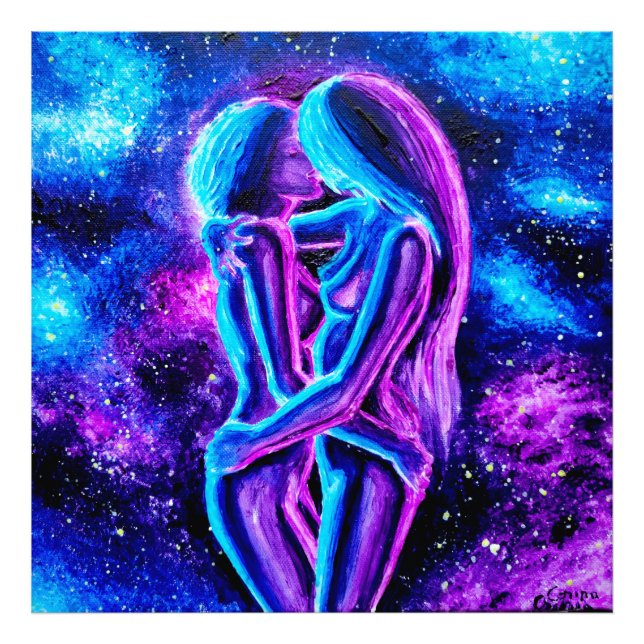 Impression Photo Baiser lesbien en bleu et violet (Devant)
