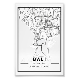 Impression Photo Bali - Indonésie Carte de la ville lumineuse