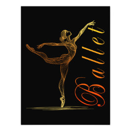 Impression Photo Ballerina Golden Line Art dans Pose de Ballet grac