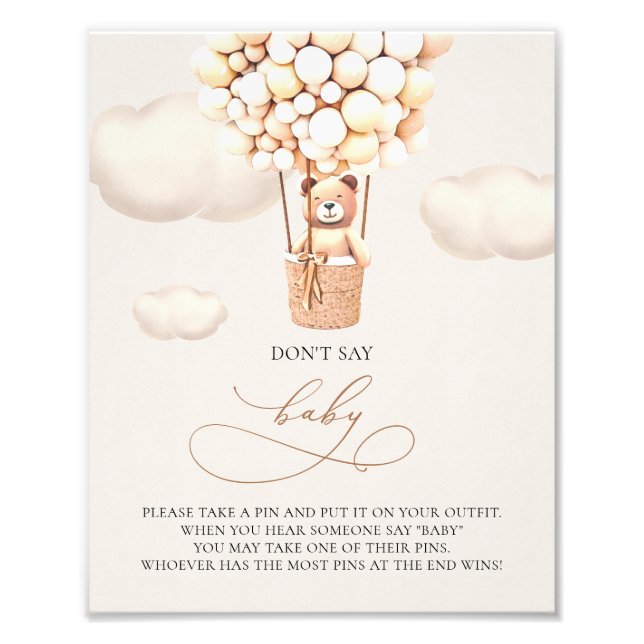 Impression Photo Ballons d'ours - Ne pas dire BÉBÉ - Signe (Devant)