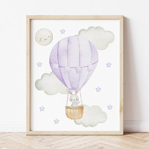 Impression Photo Balloon à air chaud violet, Animaux, Lapin, Lune
