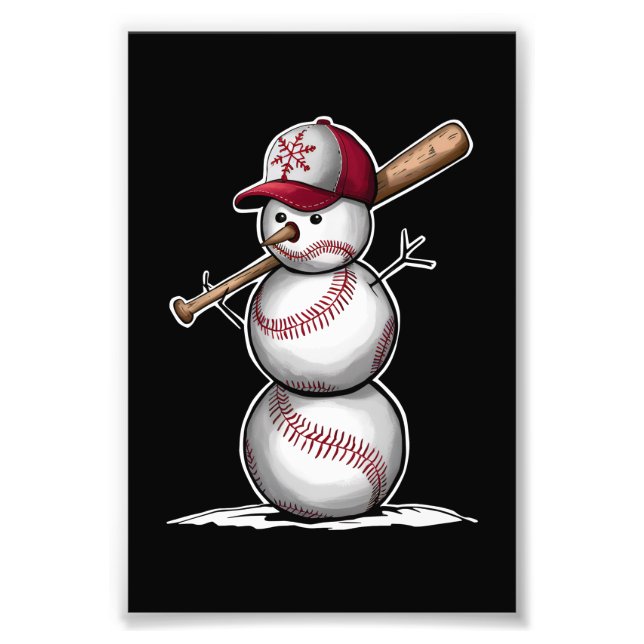 Impression Photo Baseball Snowman Balls Neige Noël Noël Noël cadeau (Devant)