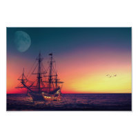 Bateau à voile dans le coucher du soleil